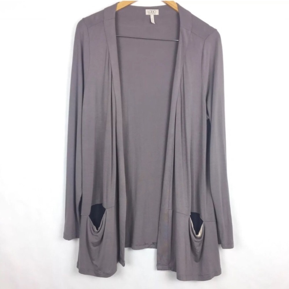 LOGO Lori Goldstein Open Cardigan Color Block read